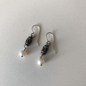 Pearl drop earrings with fillagree accents